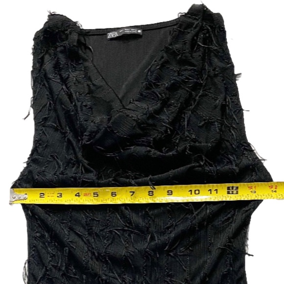 ZARA Black Textured Fringe Bodysuit Sleeveless V-Neck Women’s Small - Picture 7 of 10